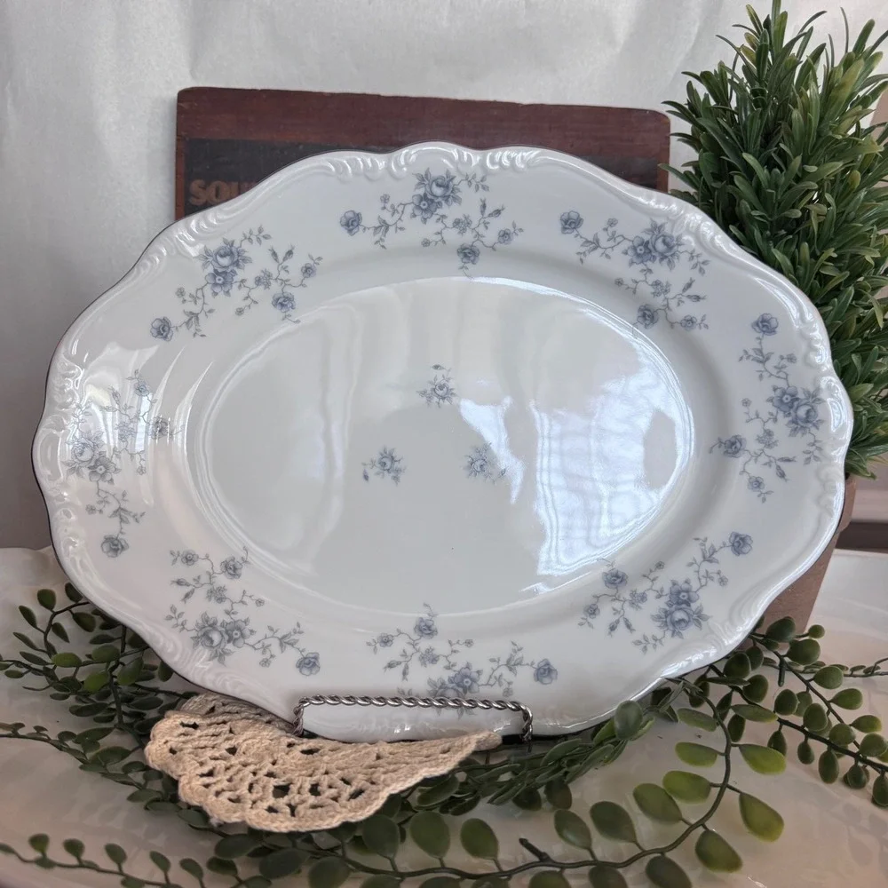 Johann Haviland Blue Garland Oval Serving Platter 13 Inch Bavaria  Fine China
